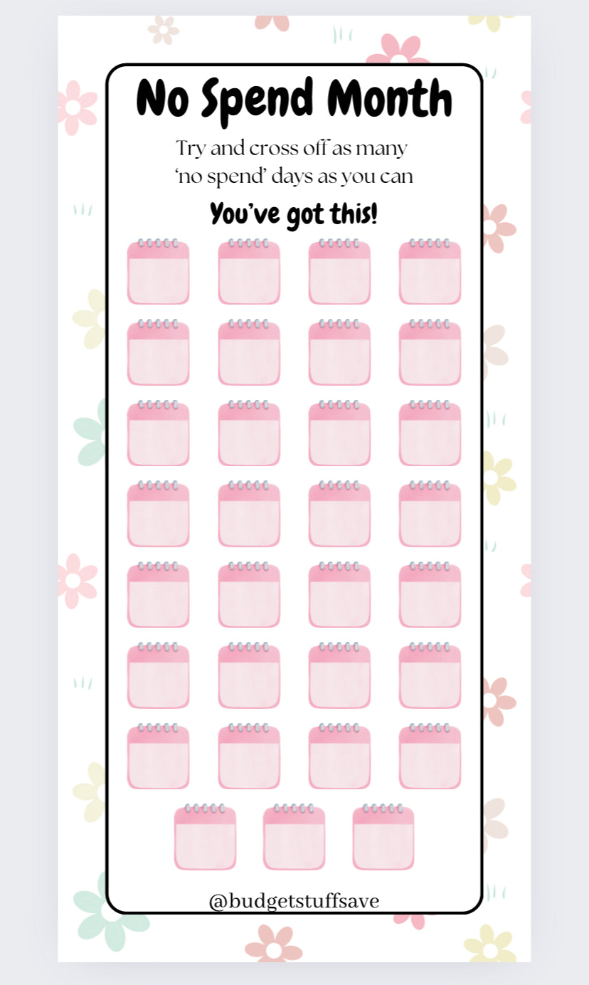 No Spend Monthly Tracker, Cash Stuffing