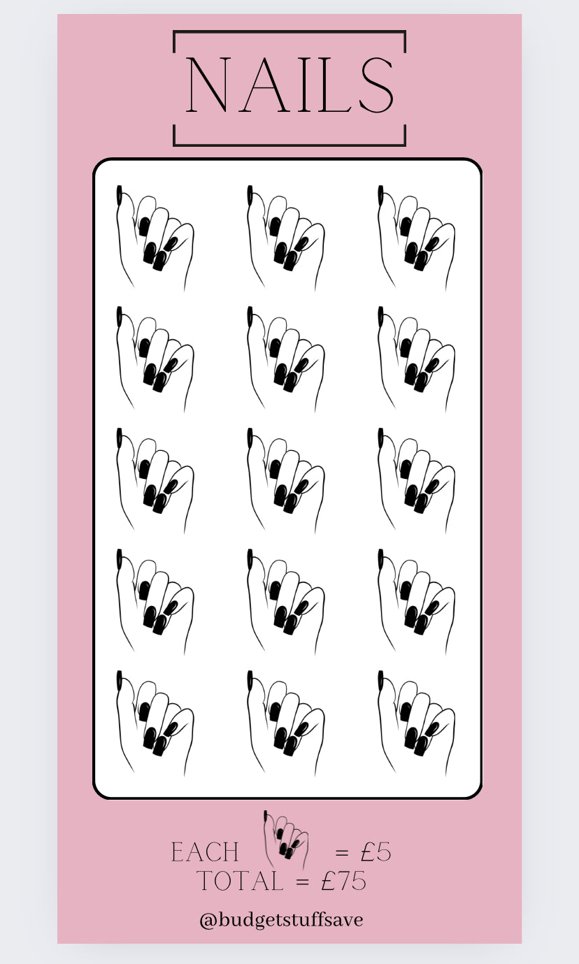 Nails Savings Tracker, Cash Stuffing, Budgeting