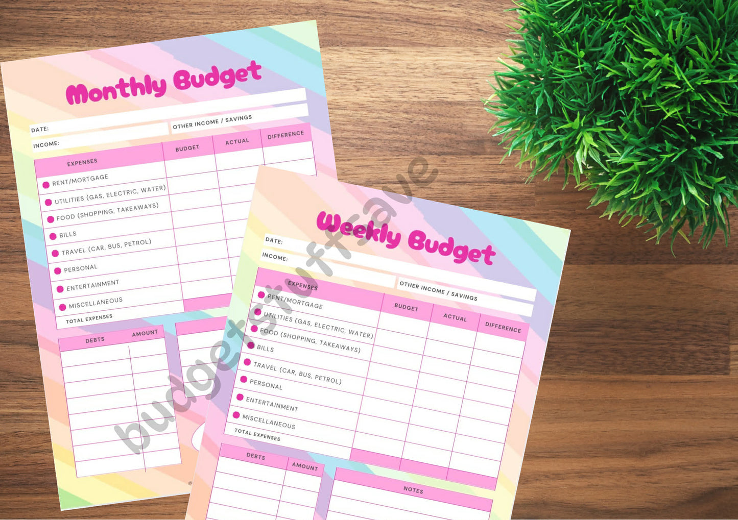 Weekly and Monthly Budget Sheets DIGITAL DOWNLOAD