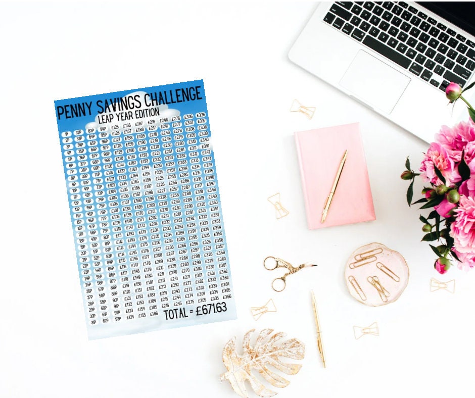 Penny Savings Challenge Leap Year Edition Blue Clouds