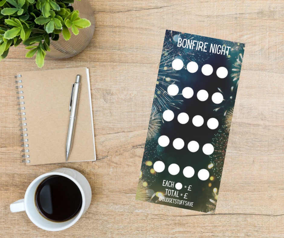 Bonfire Night, Fireworks Savings tracker, Cash Stuffing, Budgeting, Save, Tracker, Finance, Incremental, Progressive, Money-saver