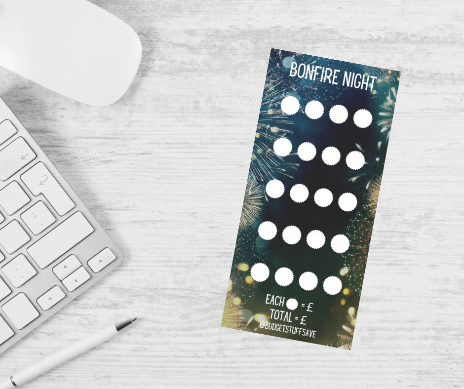 Bonfire Night, Fireworks Savings tracker, Cash Stuffing, Budgeting, Save, Tracker, Finance, Incremental, Progressive, Money-saver
