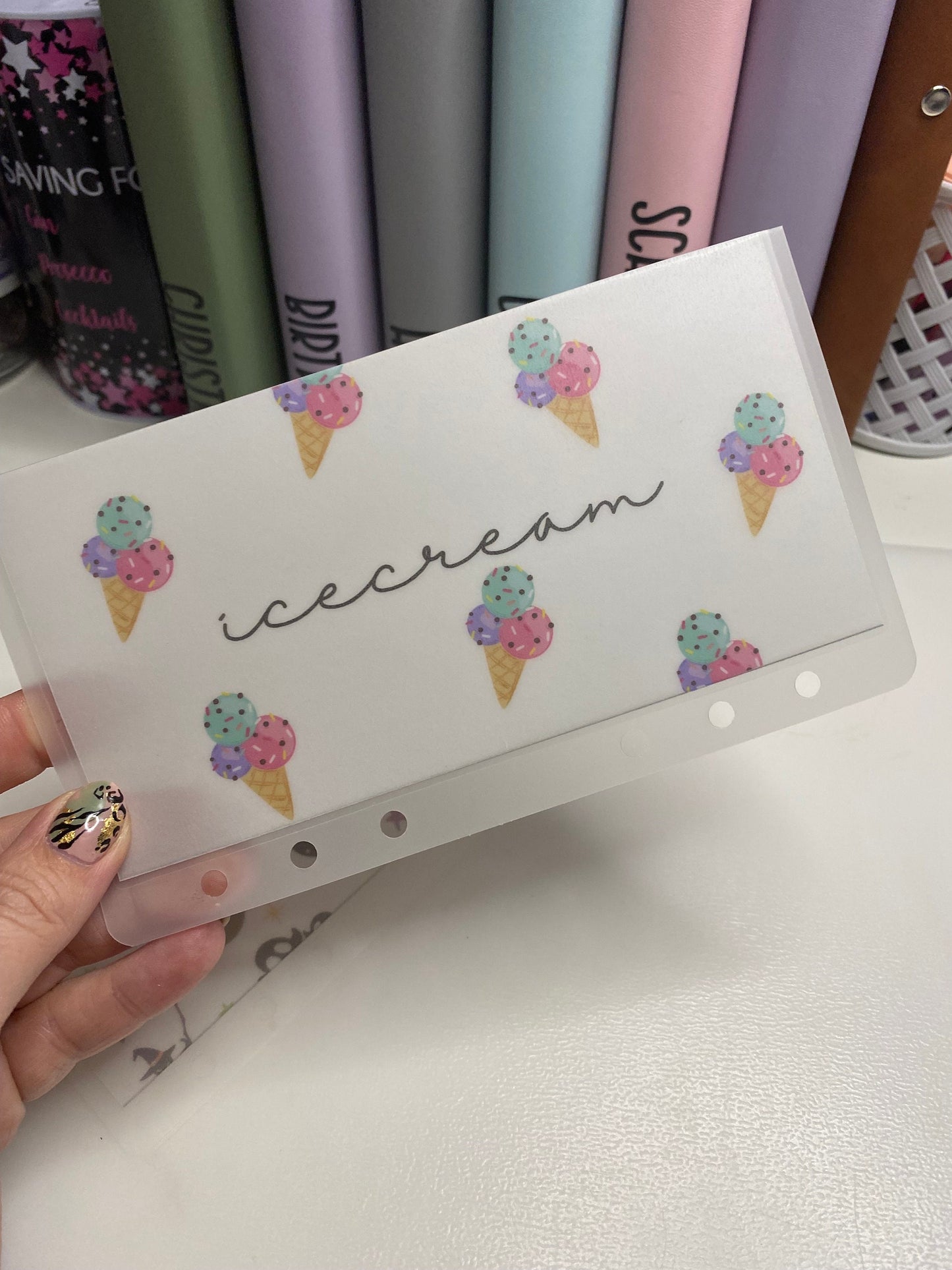 Ice cream Vellum Wallet and Tracker, Cash Stuffing