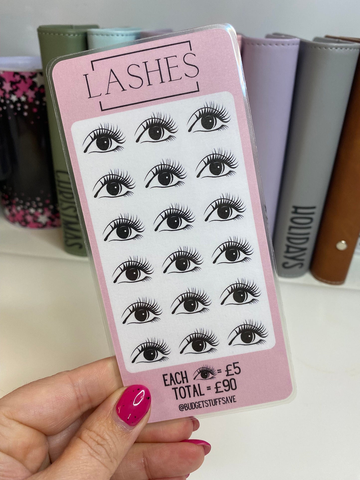 Lashes Savings Tracker and vellum wallet, Eye Lashes, Cash Stuffing, Budget Binder Trackers, Save Money, Cash Envelopes, Budgeting, Money