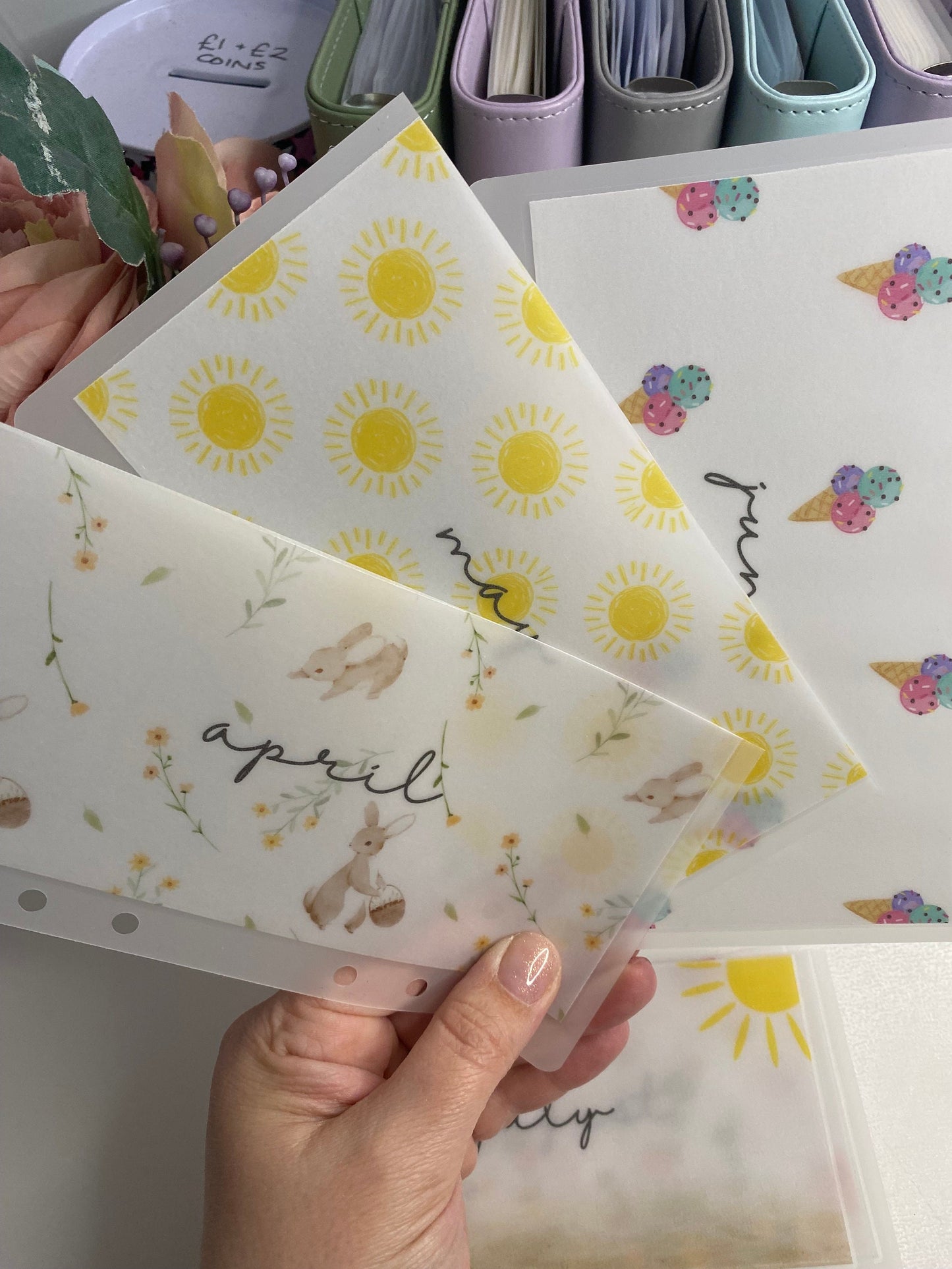 Monthly Vellum Wallets and/or trackers, Set of 12, weekly/monthly cash stuffing