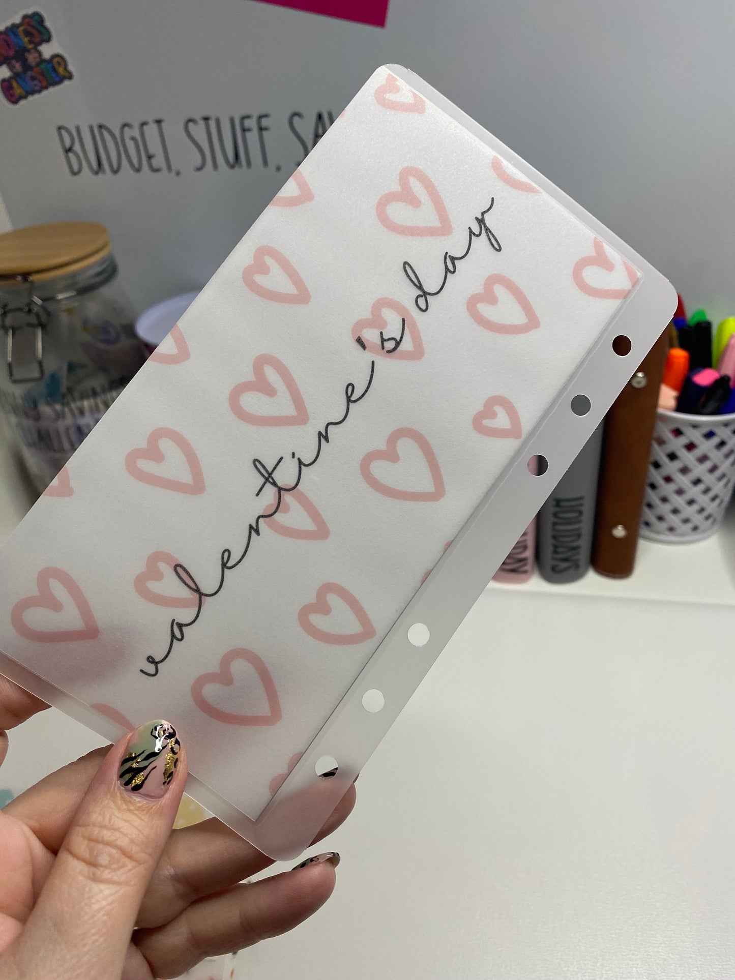 Valentines Day Vellum Wallet, Cash Stuffing, Budgeting