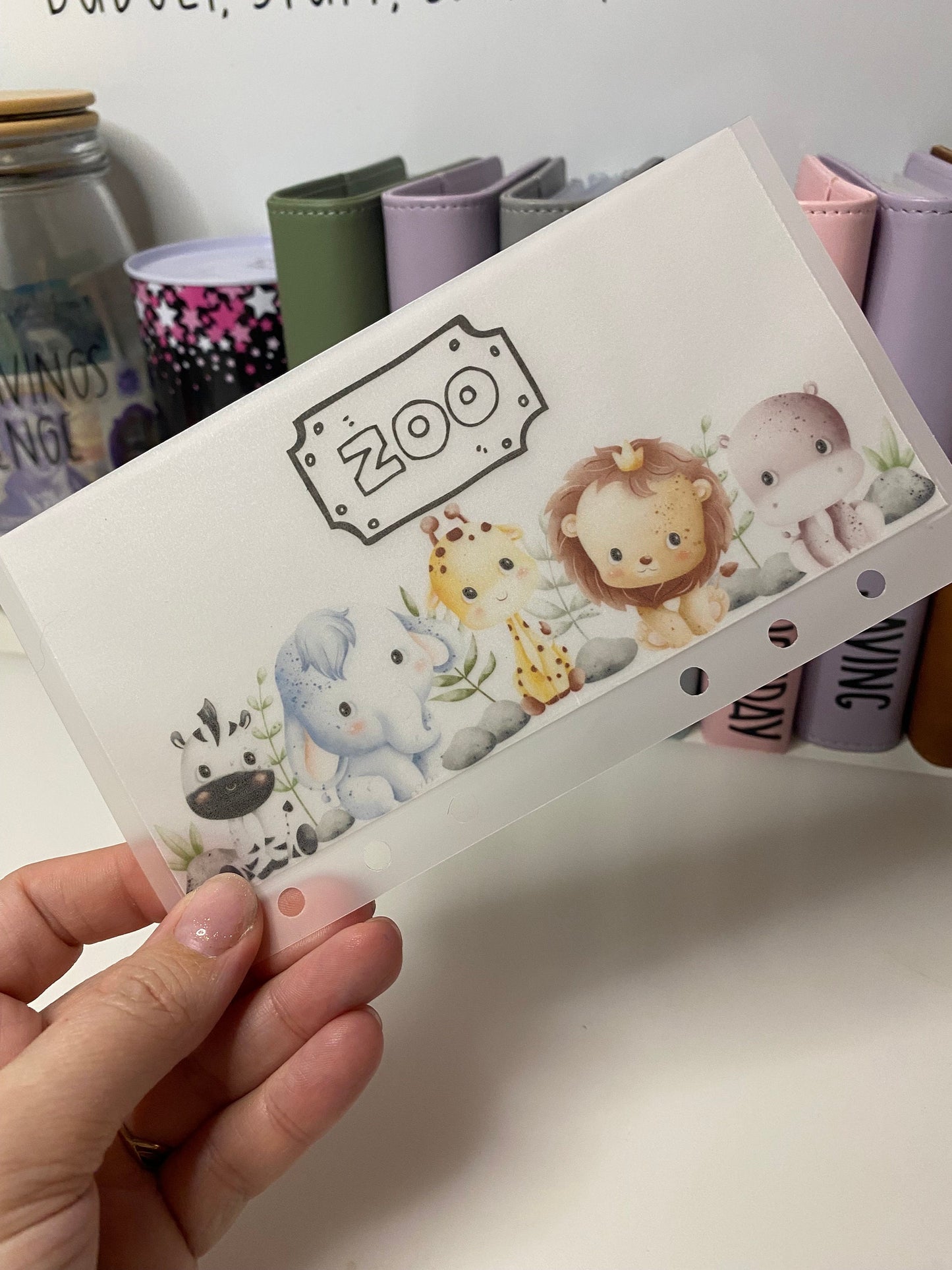 Zoo A6 VELLUM tracker and Wallet, Cute animal design, Cash Stuffing