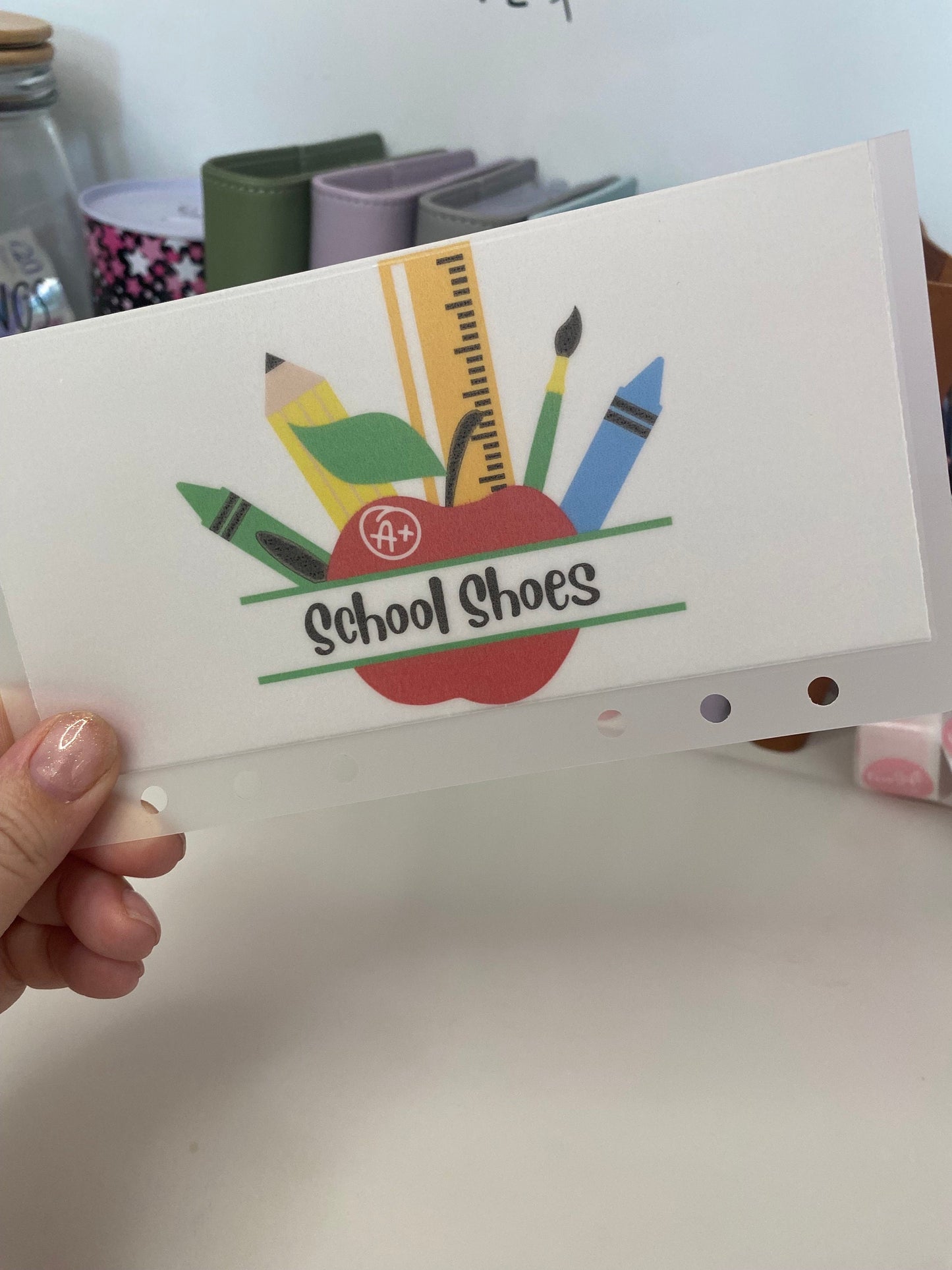School (Apple design) A6 VELLUM Wallet, Cash Stuffing, Back to school, lunch money, school fees, trips, uniform, stationary, shoes