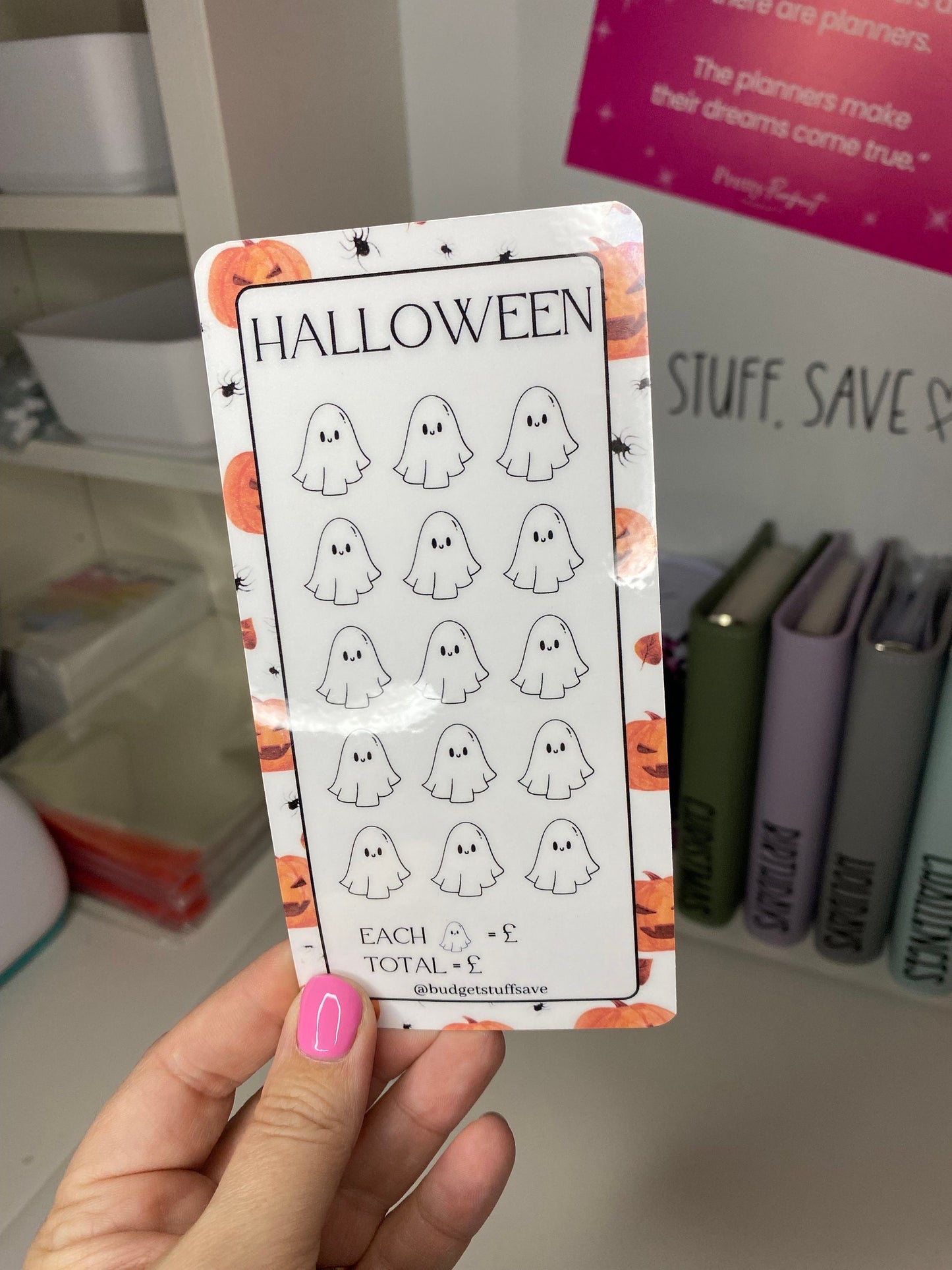 Halloween Savings Tracker and Vellum Wallet , Cash Stuffing, Budget Binder Trackers, Save Money, Budgeting, Challenges, Trick or Treat,