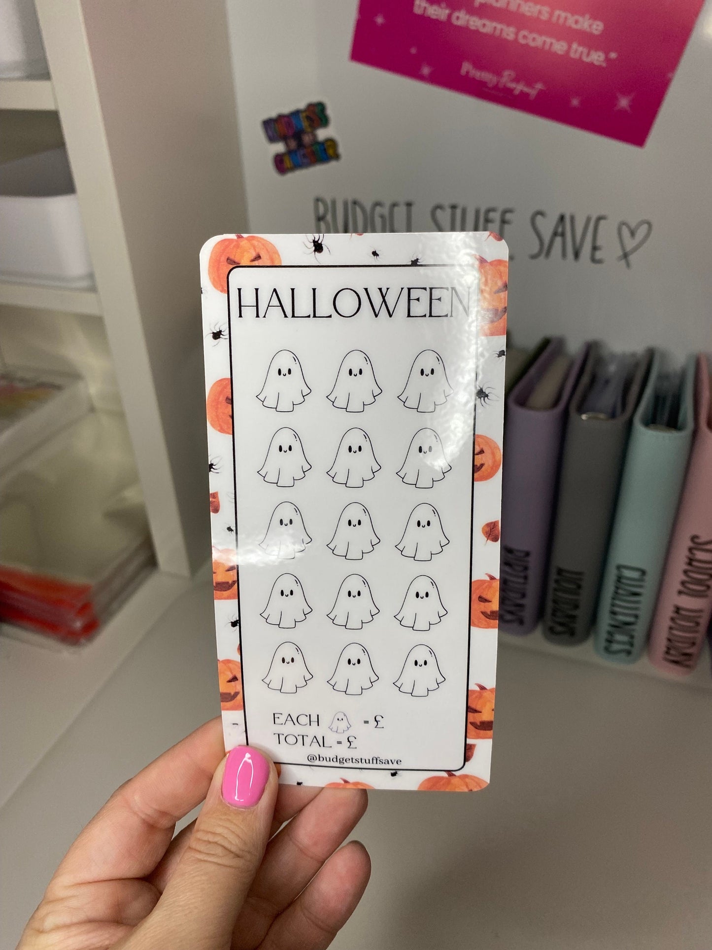 Halloween Savings Tracker and Vellum Wallet , Cash Stuffing, Budget Binder Trackers, Save Money, Budgeting, Challenges, Trick or Treat,