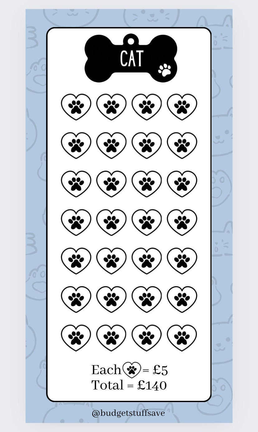 Cat Savings Tracker, Cash Stuffing, Budgeting, Pink/Blue, Cat, Pet, Saver, Tracker, Organise