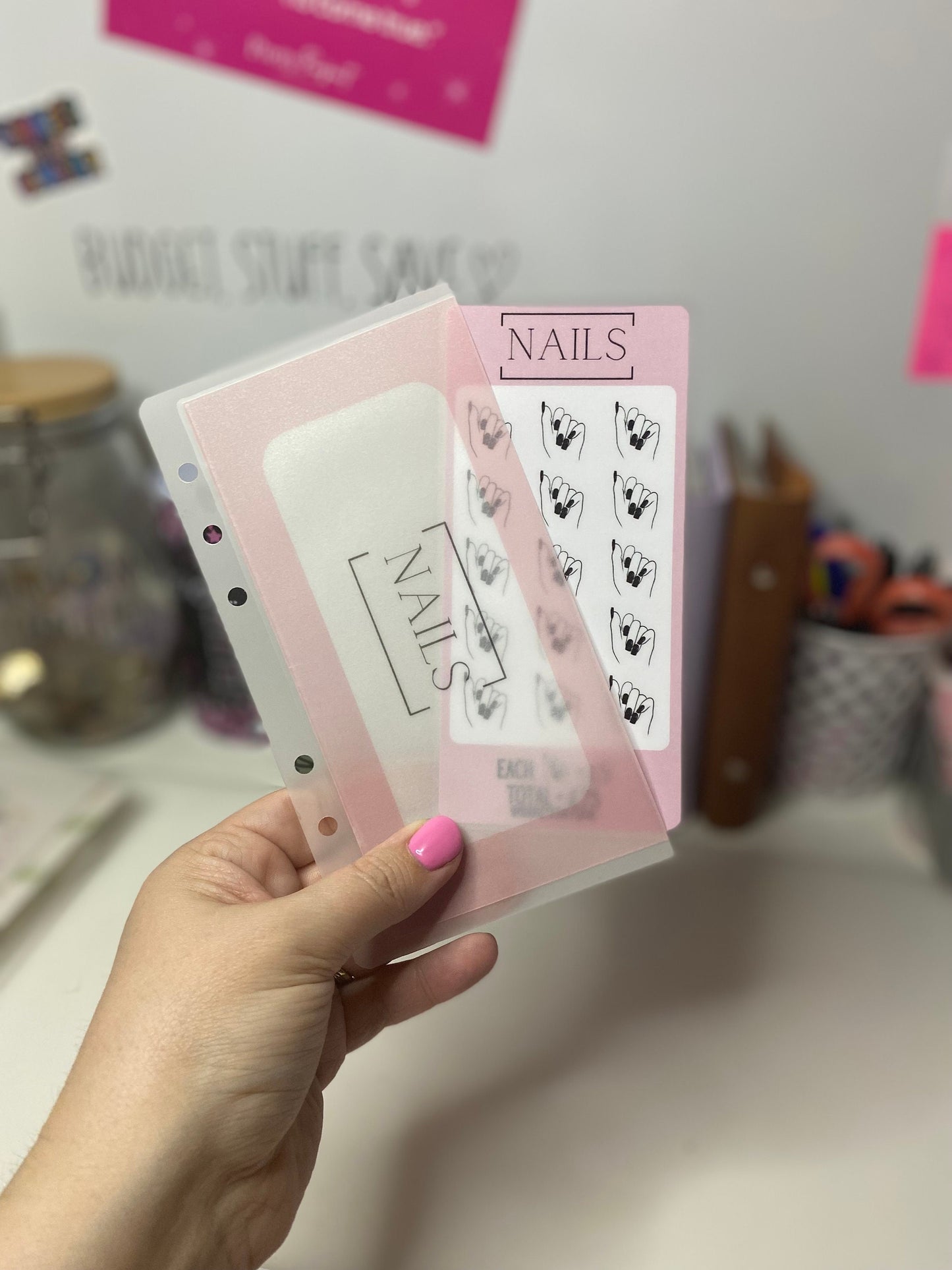 Nails Savings Tracker and vellum wallet, Cash Stuffing, Budgeting