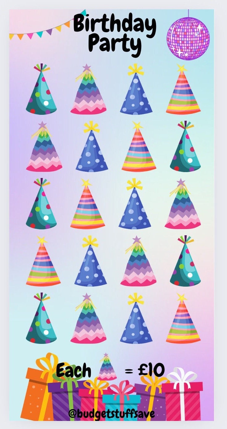 Birthday Party Savings Tracker, cash Stuffing, Budgeting, A6 binder, Save money, Envelope method, Budget, Challenge
