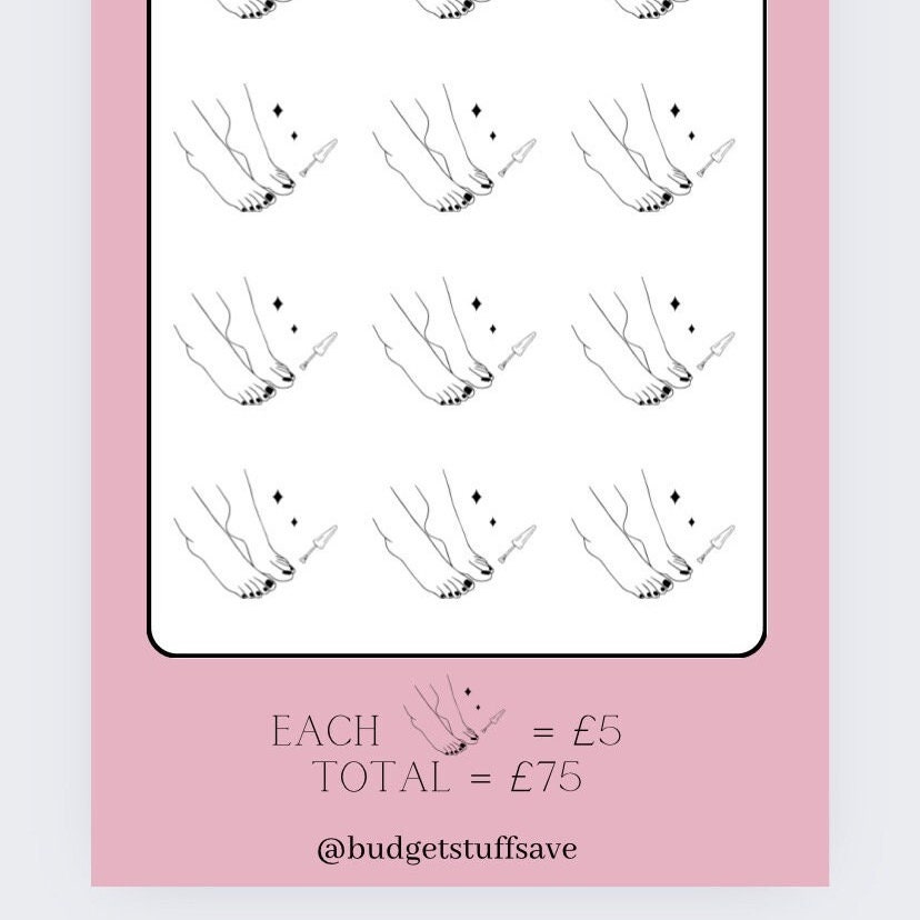 Pedicure Savings Tracker and vellum wallet, Cash Stuffing, Budgeting