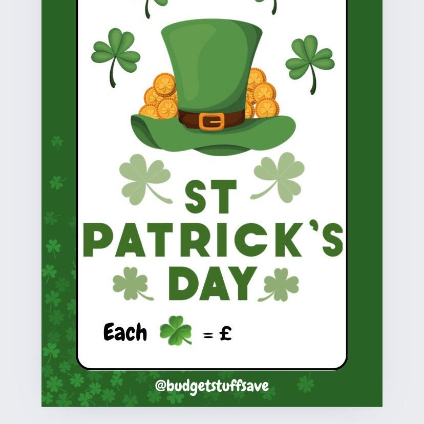 St Patrick’s Day Savings Tracker, cash Stuffing, Budgeting, A6 binder, Save money, Envelope method, Budget, Challenge
