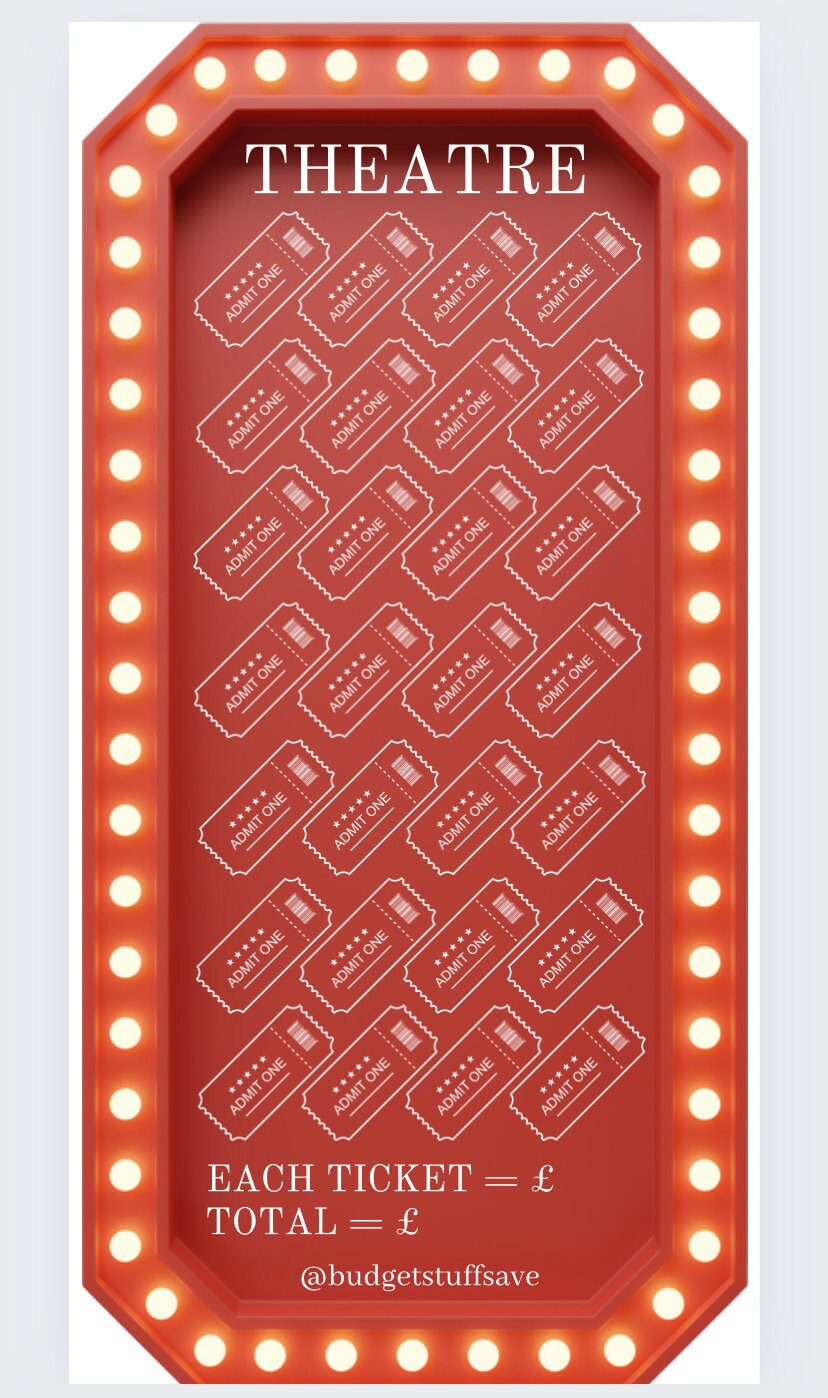 Theatre themed Savings Tracker, cash Stuffing, Budgeting, A6 binder, Save money, Envelope method, Budget, Challenge