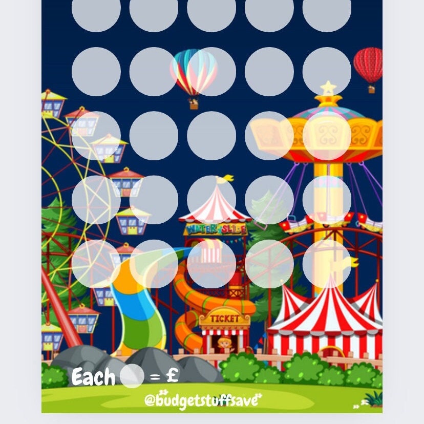 Theme Park themed Savings Tracker, cash Stuffing, Budgeting, A6 binder, Save money, Envelope method, Budget, Challenge