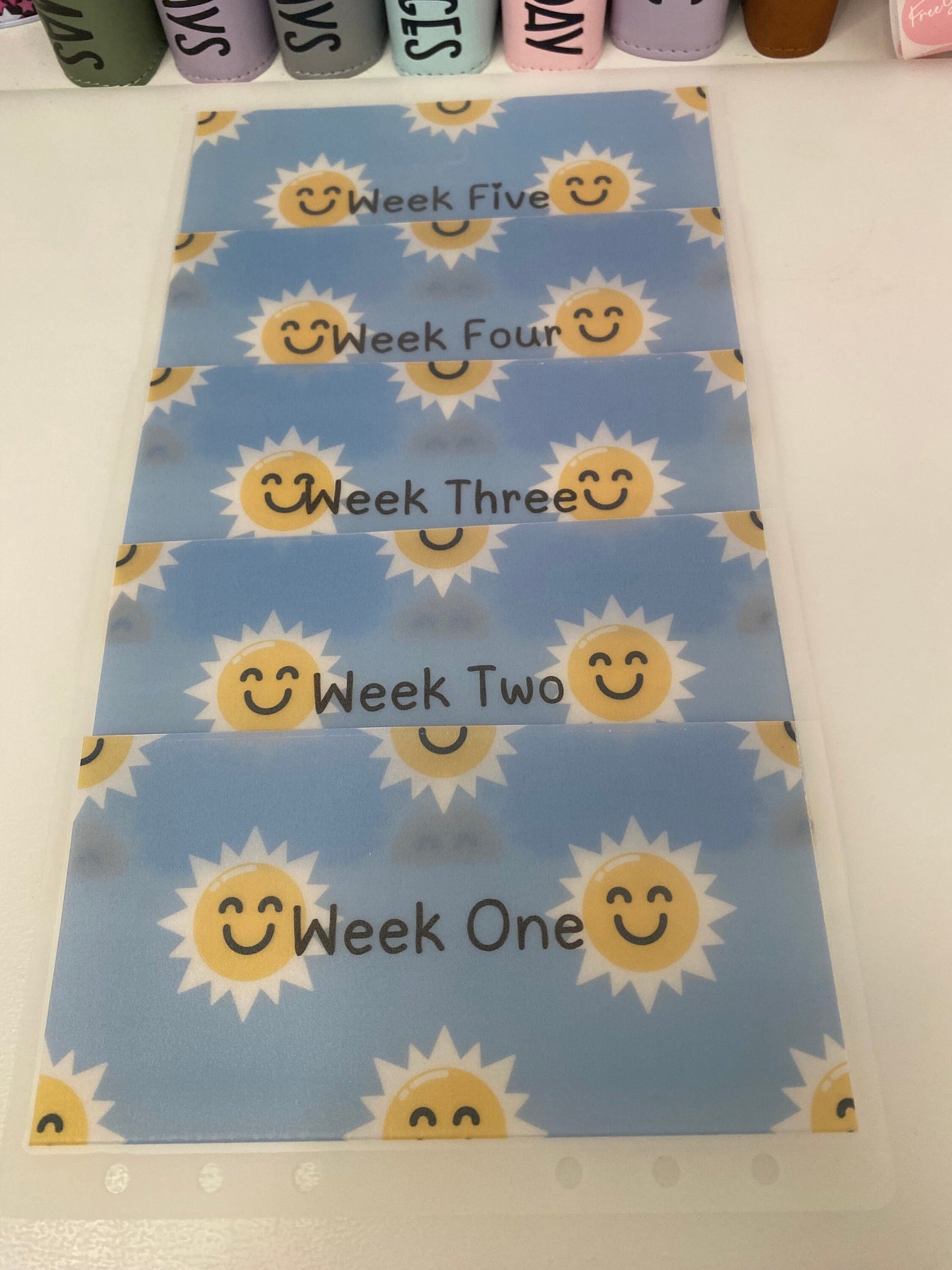 Week 1-5 SUNSHINE Vellum Wallets, weekly/monthly cash stuffing