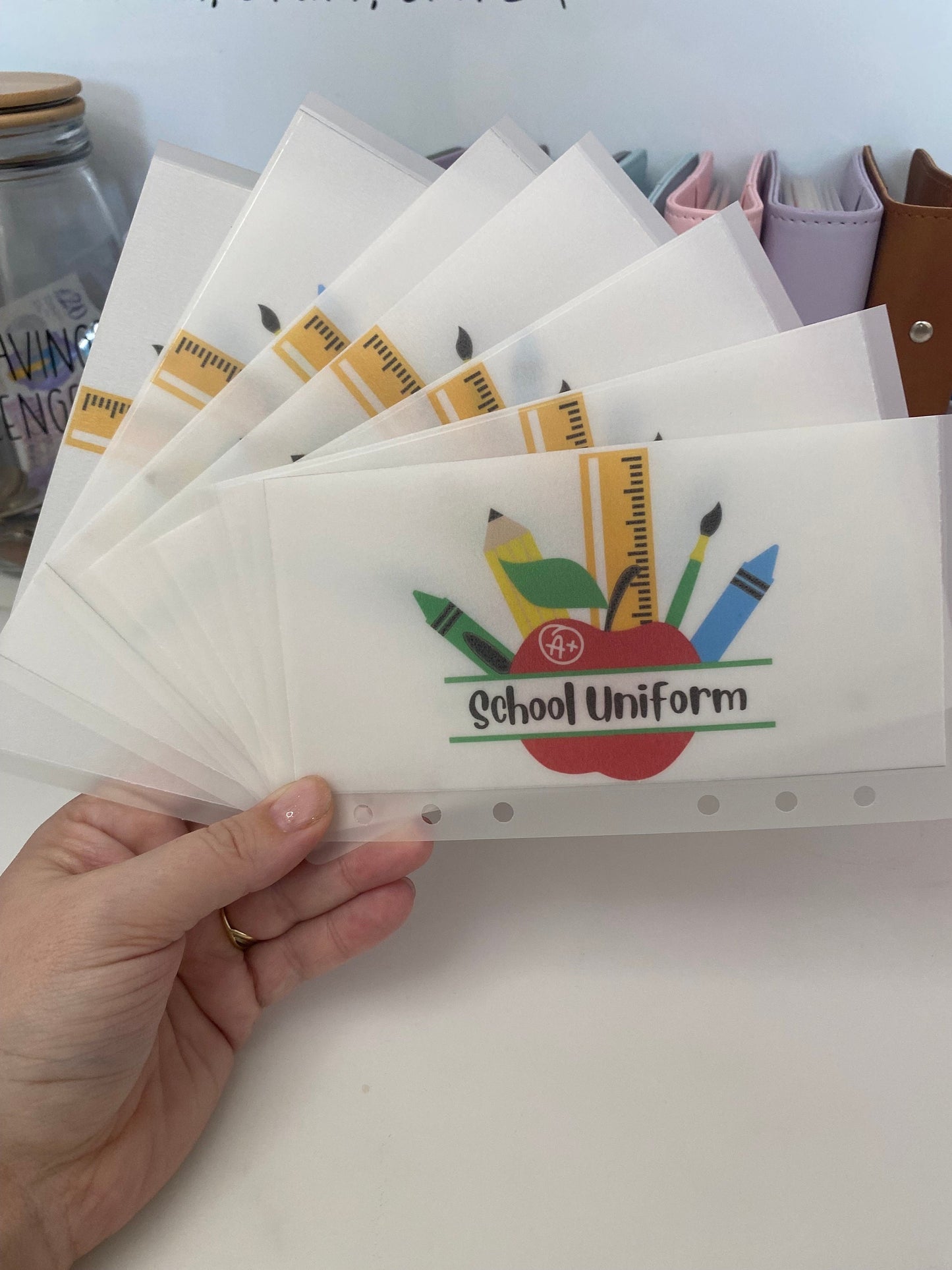 School (Apple design) A6 VELLUM Wallet, Cash Stuffing, Back to school, lunch money, school fees, trips, uniform, stationary, shoes