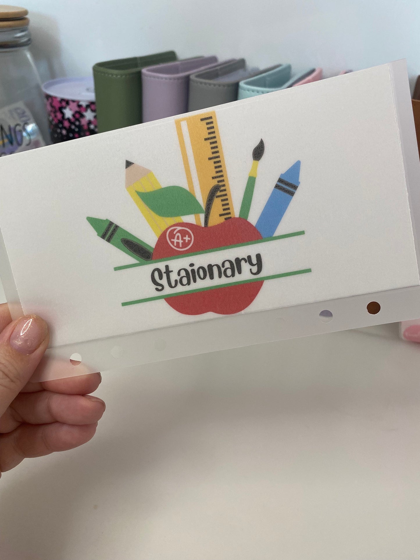 School (Apple design) A6 VELLUM Wallet, Cash Stuffing, Back to school, lunch money, school fees, trips, uniform, stationary, shoes