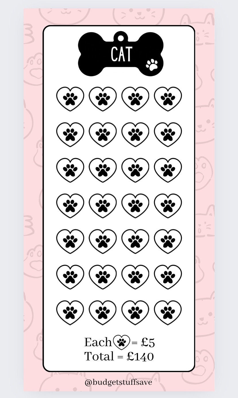 Cat Savings Tracker, Cash Stuffing, Budgeting, Pink/Blue, Cat, Pet, Saver, Tracker, Organise