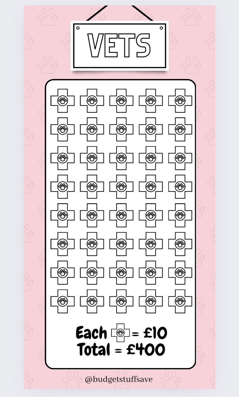 Vets Savings Tracker, Pink/Blue, Cash Stuffing, Budgeting