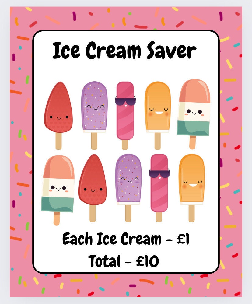 Mini Ice Cream Saver Tracker, Cash Stuffing, Budgeting, Budget Binder, Tracker, Save, Money, Challenge