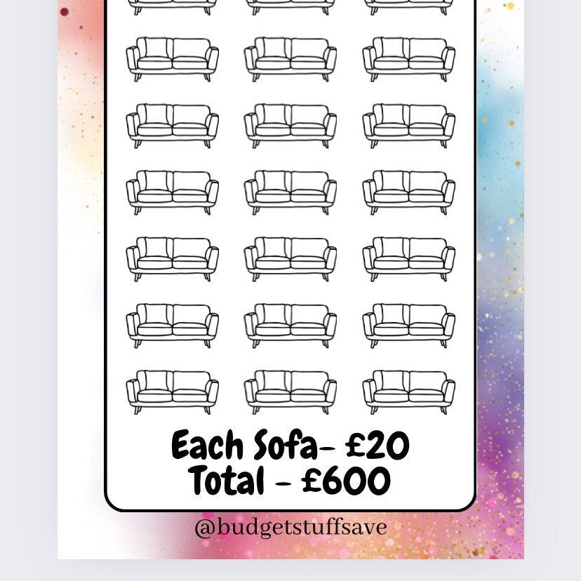New Sofa Savings Tracker, cash Stuffing, Budgeting, A6 binder, Save money, Envelope method, Budget, Challenge