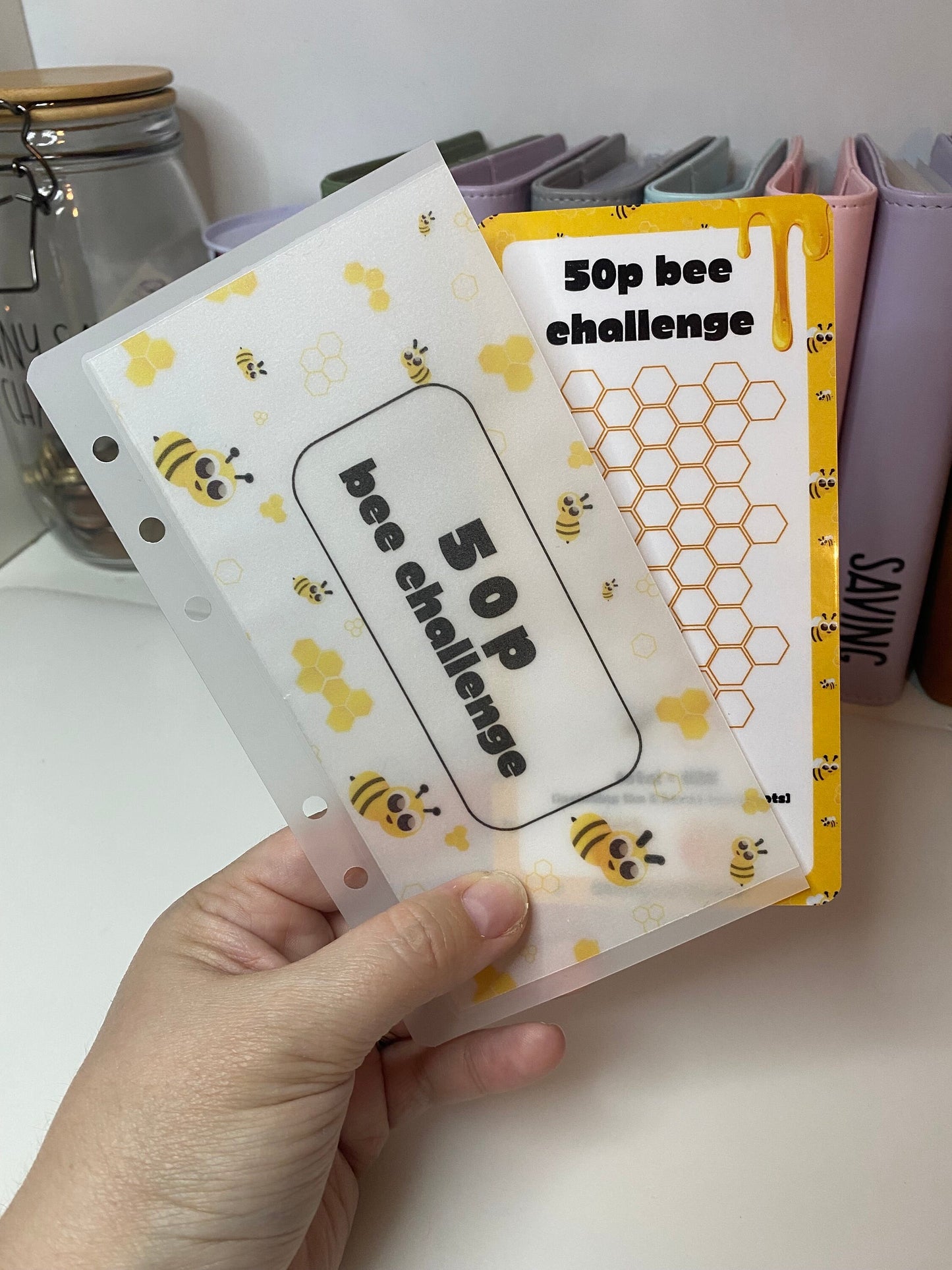 50p Beehive Savings Tracker and wallet, cash Stuffing, Budgeting, A6 binder, Save money, Envelope method, Budget, Challenge