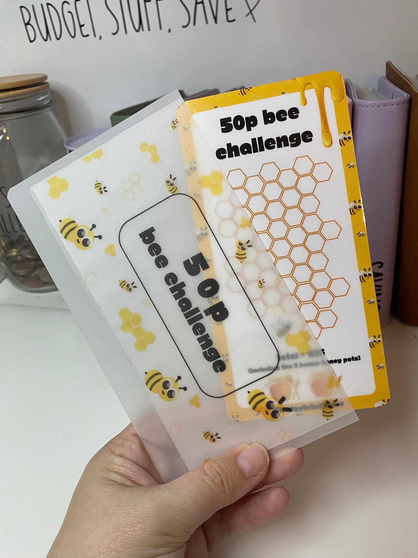 50p Beehive Savings Tracker and wallet, cash Stuffing, Budgeting, A6 binder, Save money, Envelope method, Budget, Challenge