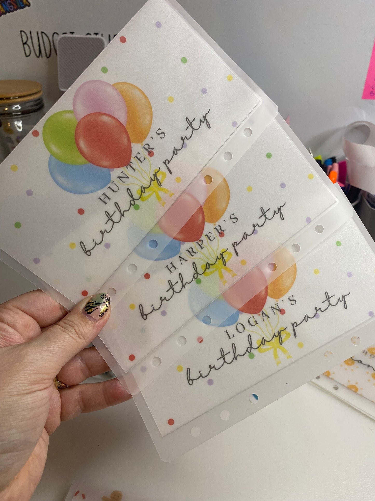 Personalised Birthday Party Vellum Wallets, Cash Stuffing, Budgeting