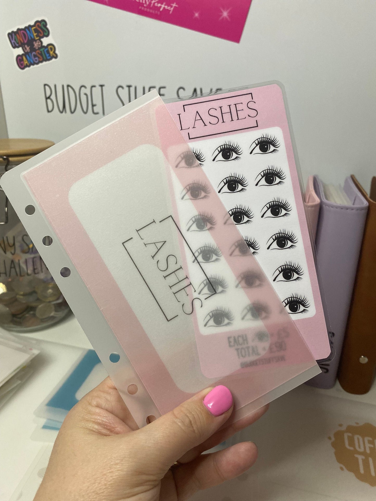 Lashes Savings Tracker and vellum wallet, Eye Lashes, Cash Stuffing, Budget Binder Trackers, Save Money, Cash Envelopes, Budgeting, Money
