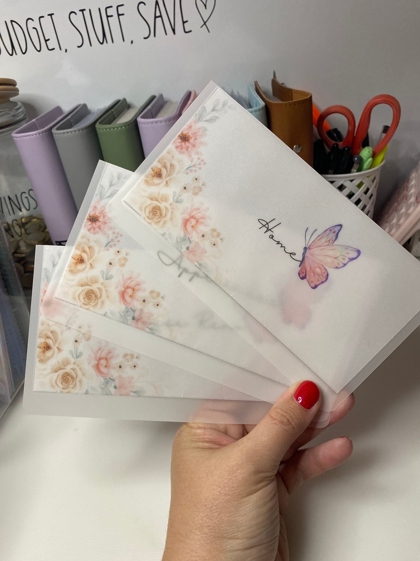 Peach Butterfly A6 VELLUM Wallet, Cash Stuffing