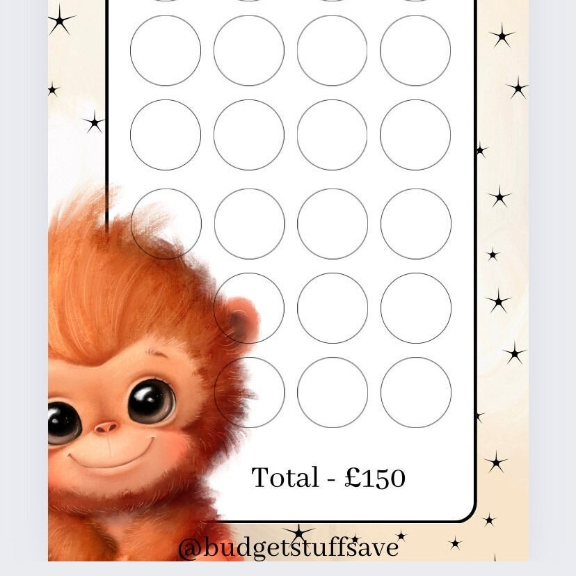 Monkey Fiver Fun Savings Tracker, cash Stuffing, Budgeting, A6 binder, Save money, Envelope method, Budget, Challenge
