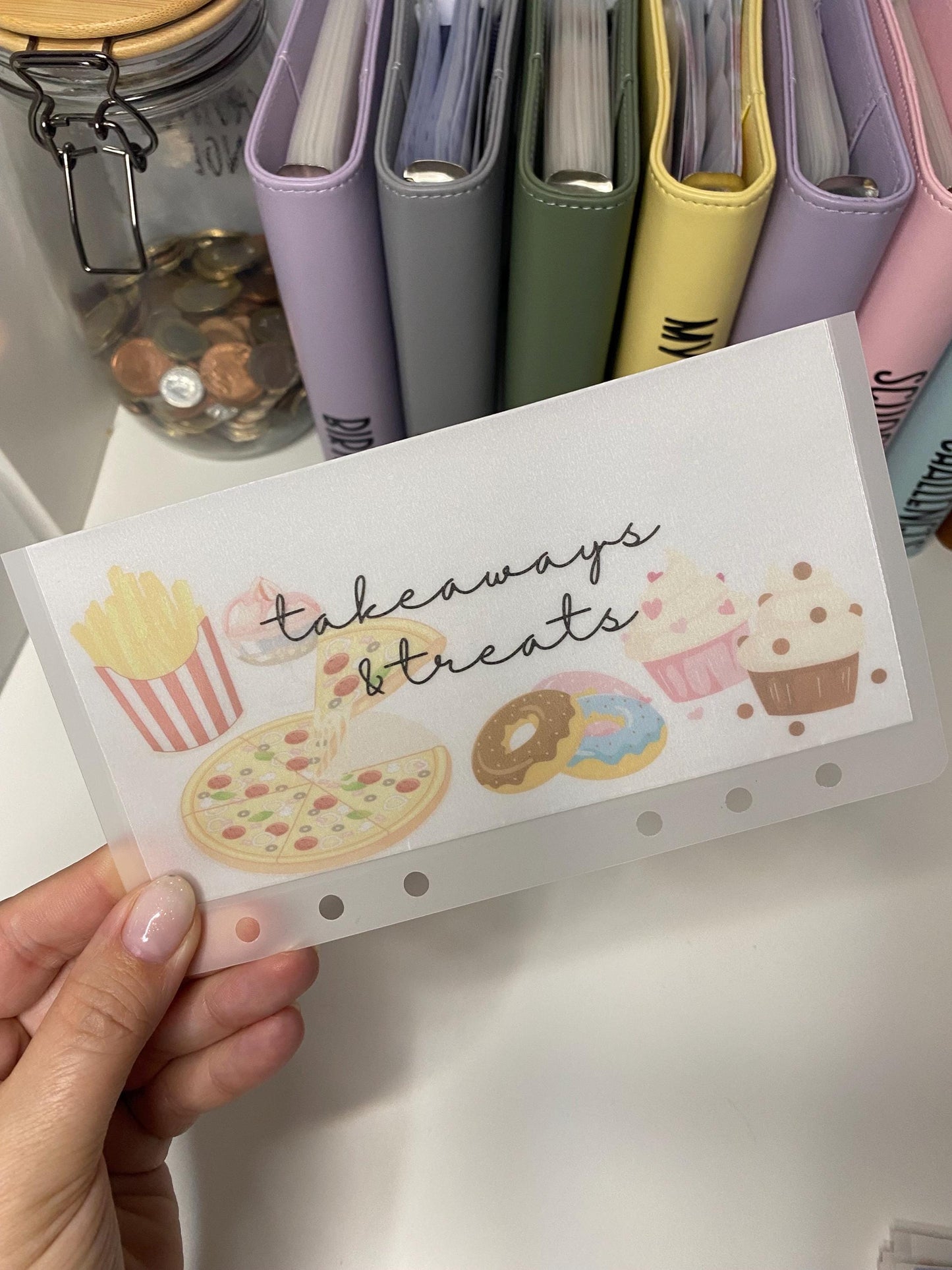 Takeaways and treats A6 Vellum Wallet and tracker for Cash Stuffing, Budgeting, Wallets, Save, Cash, Organise