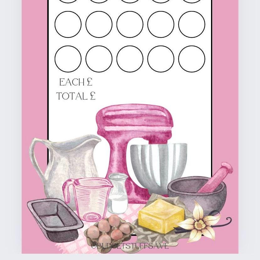 Baking supplies Savings Tracker and wallet, cash Stuffing, Budgeting, A6 binder, Save money, Envelope method, Budget, Challenge