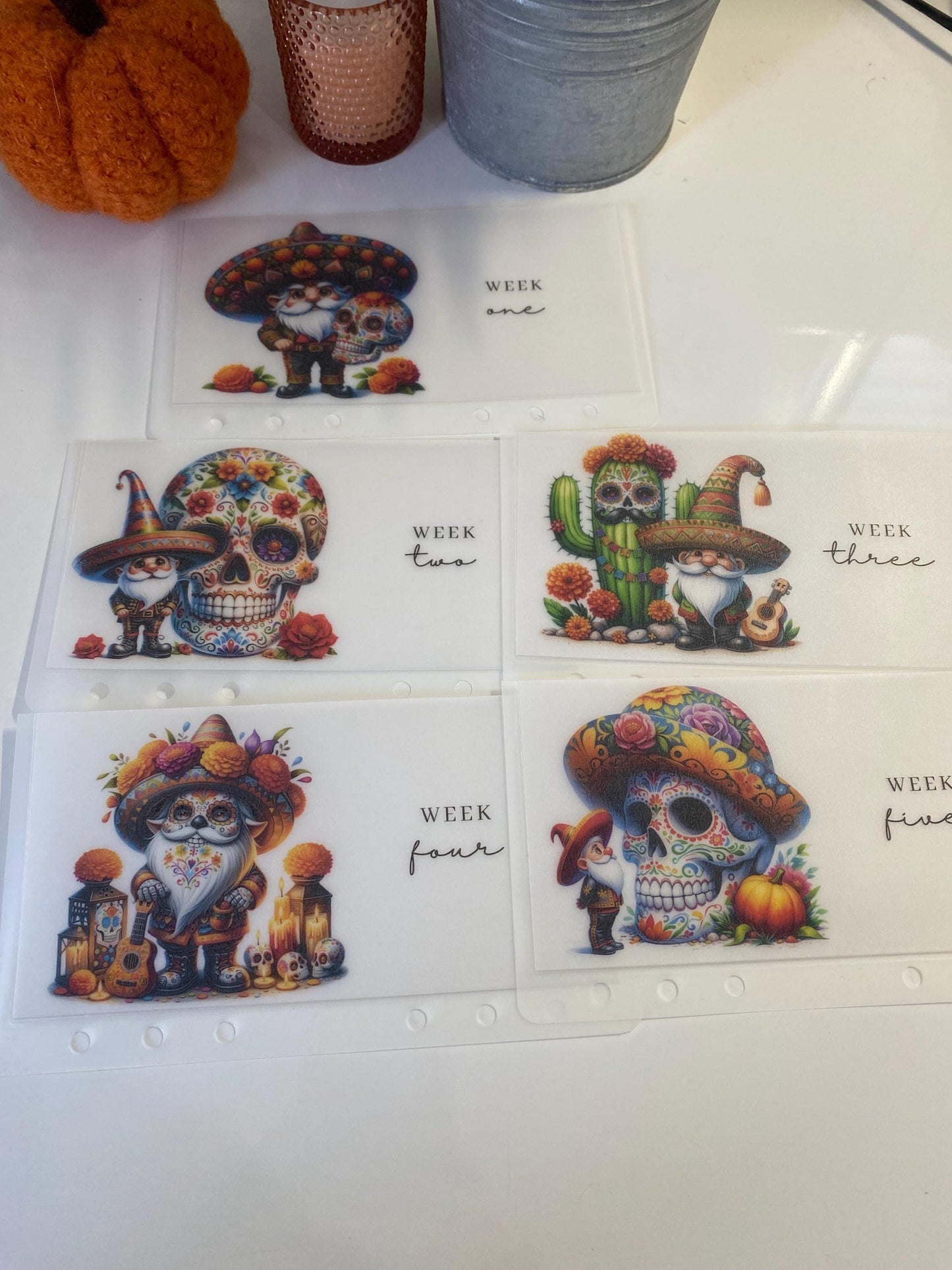 Week 1-5 Sugar Skulls Vellum Wallets, weekly/monthly cash stuffing