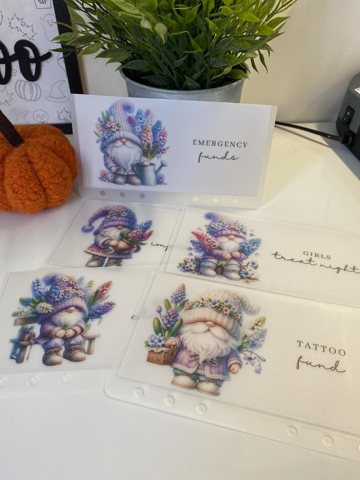 A6 Personalised Hyacinth Flower Gonk trackers and Vellum Wallets for Cash Stuffing, Budgeting, Wallets, Save, Cash, Organise
