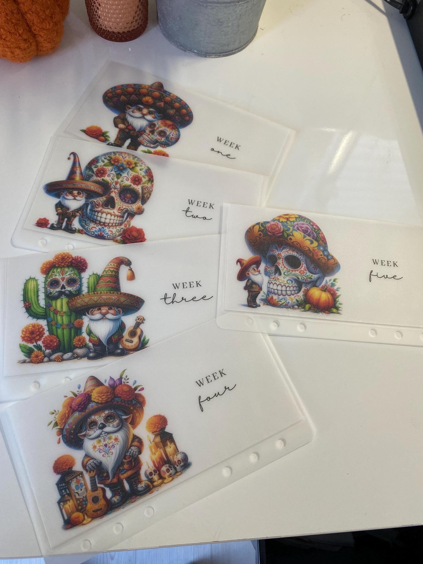 Week 1-5 Sugar Skulls Vellum Wallets, weekly/monthly cash stuffing