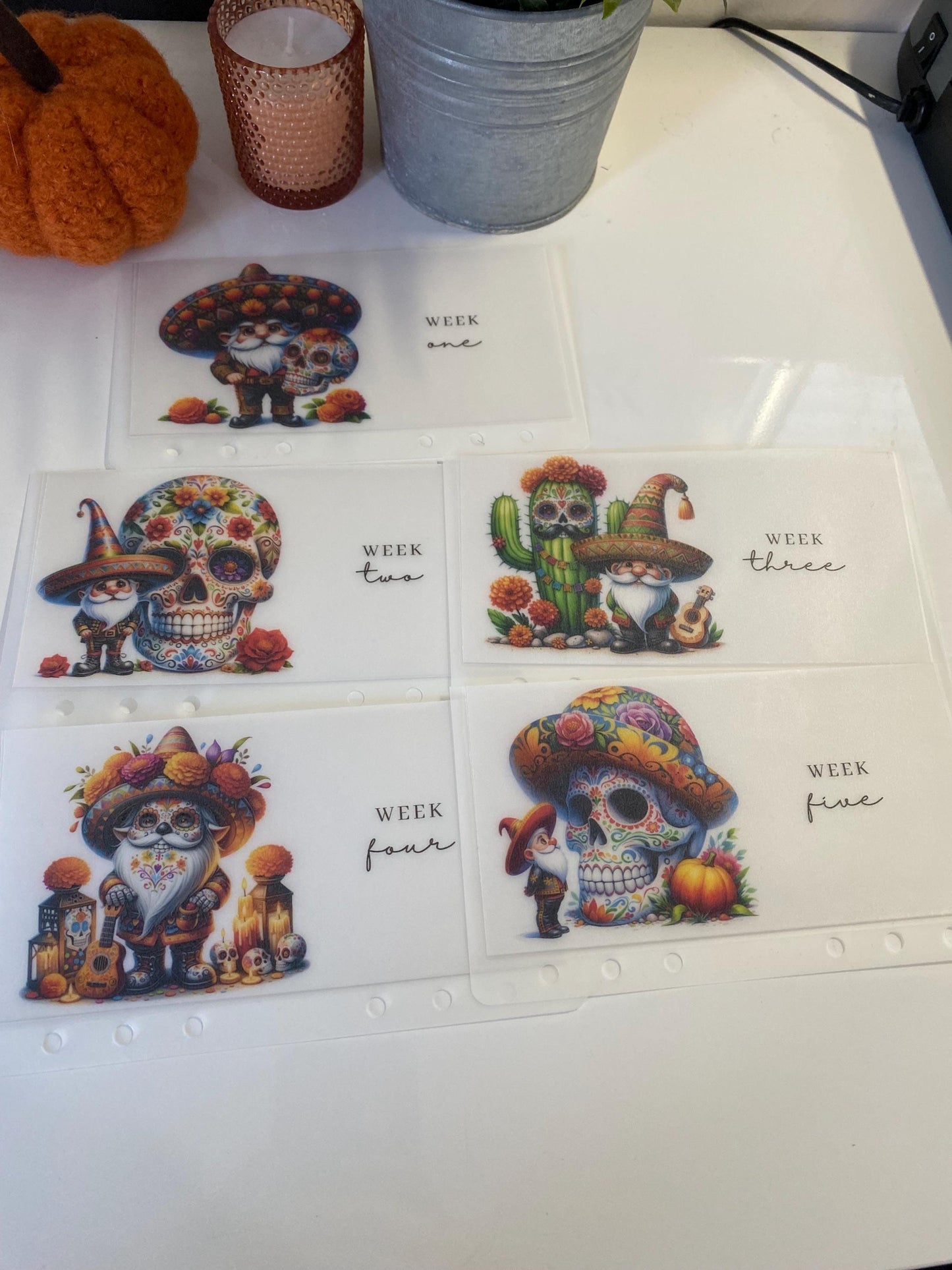 Week 1-5 Sugar Skulls Vellum Wallets, weekly/monthly cash stuffing