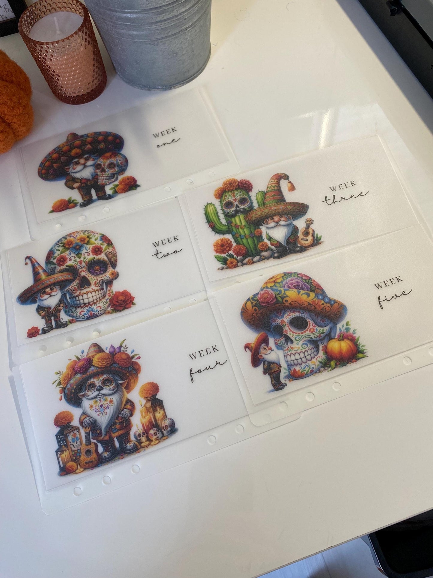 Week 1-5 Sugar Skulls Vellum Wallets, weekly/monthly cash stuffing