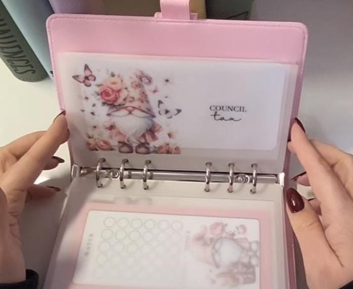 Pink floral Gonk Design Vellum wallet, cash Stuffing, Budgeting, A6 binder, Save money, Envelope method, Budget, Challenge