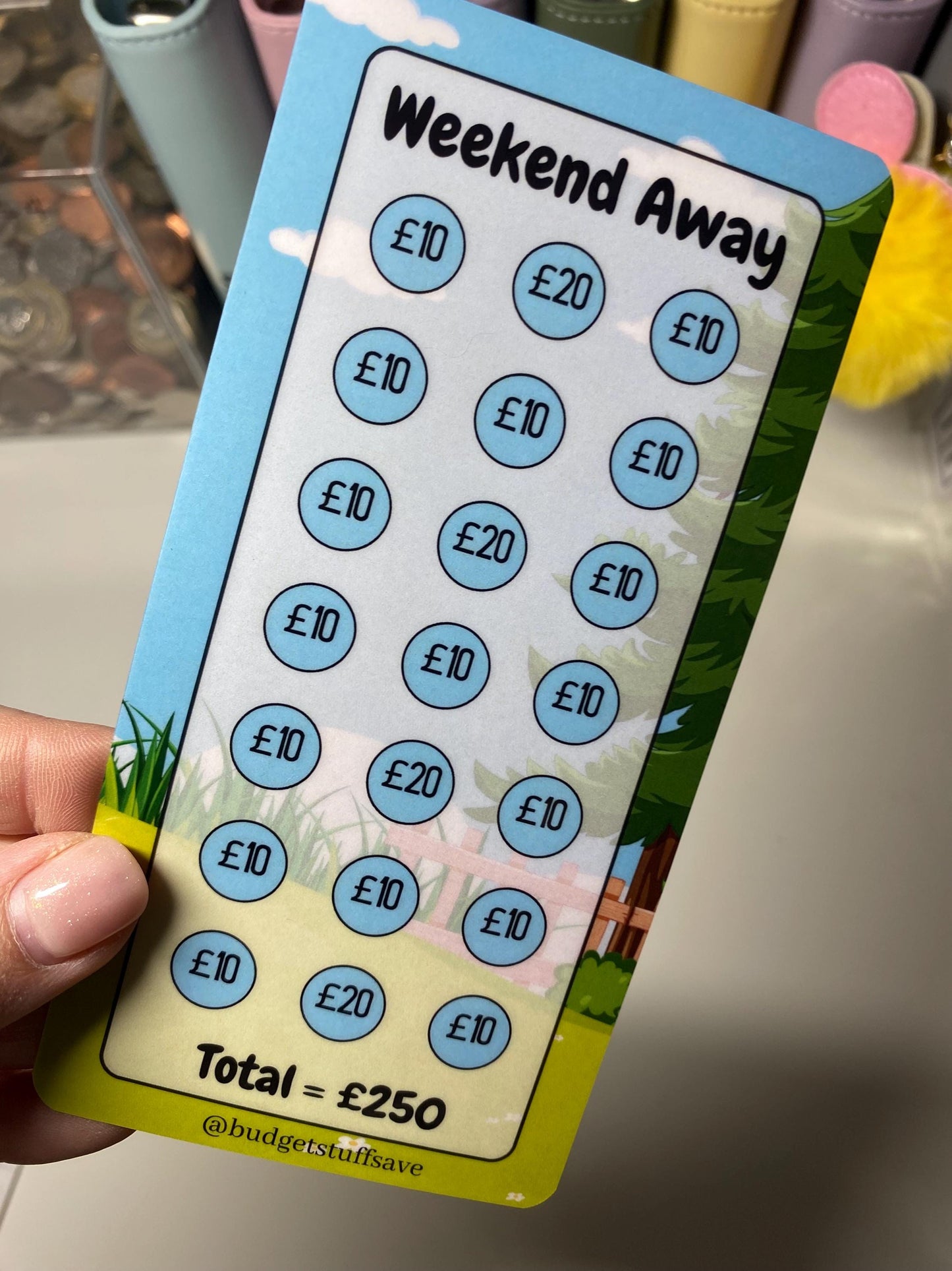 Weekend Away Savings Tracker and vellum wallet, Cash Stuffing, Budgeting