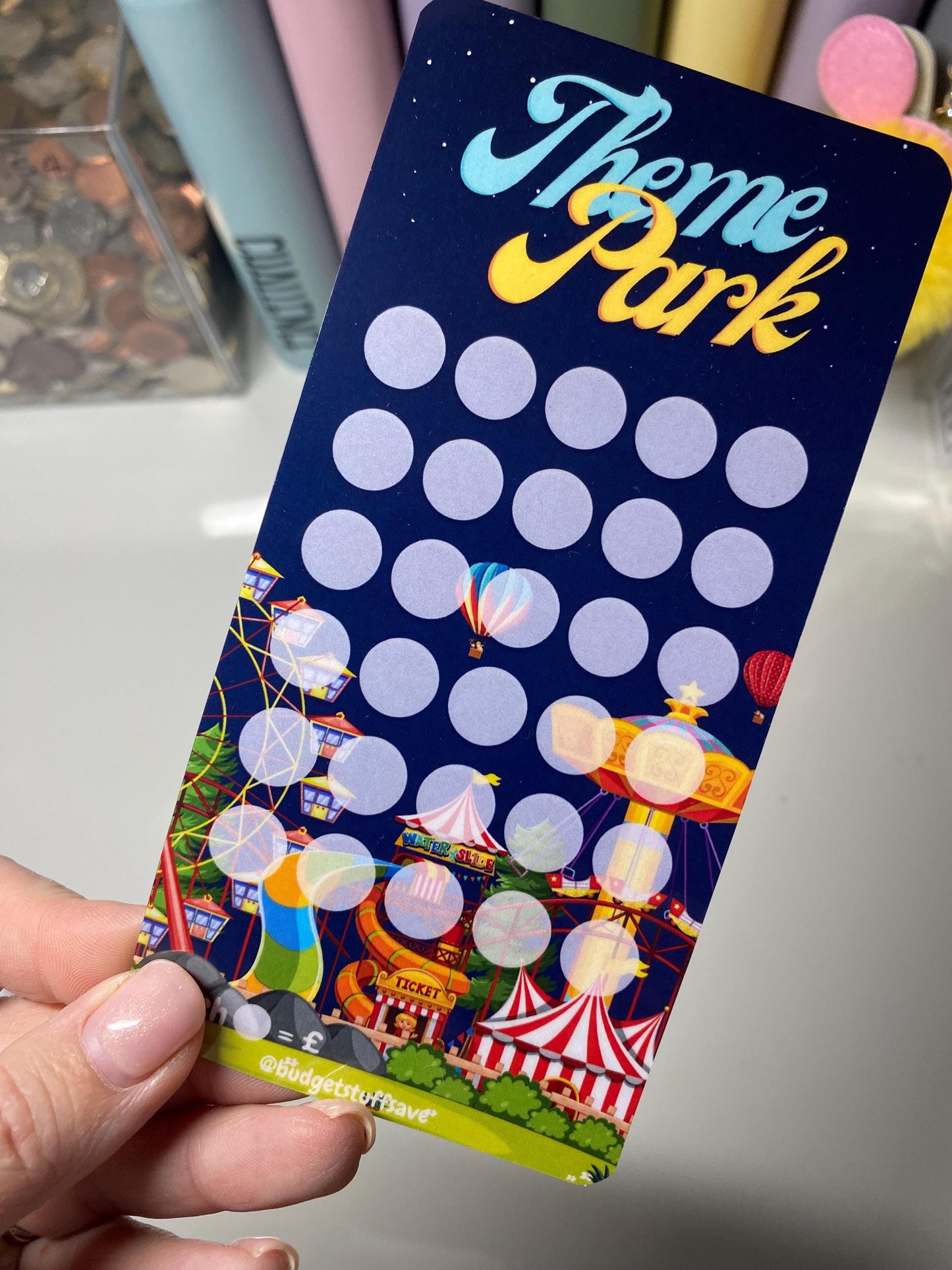 Theme Park themed Savings Tracker, cash Stuffing, Budgeting, A6 binder, Save money, Envelope method, Budget, Challenge