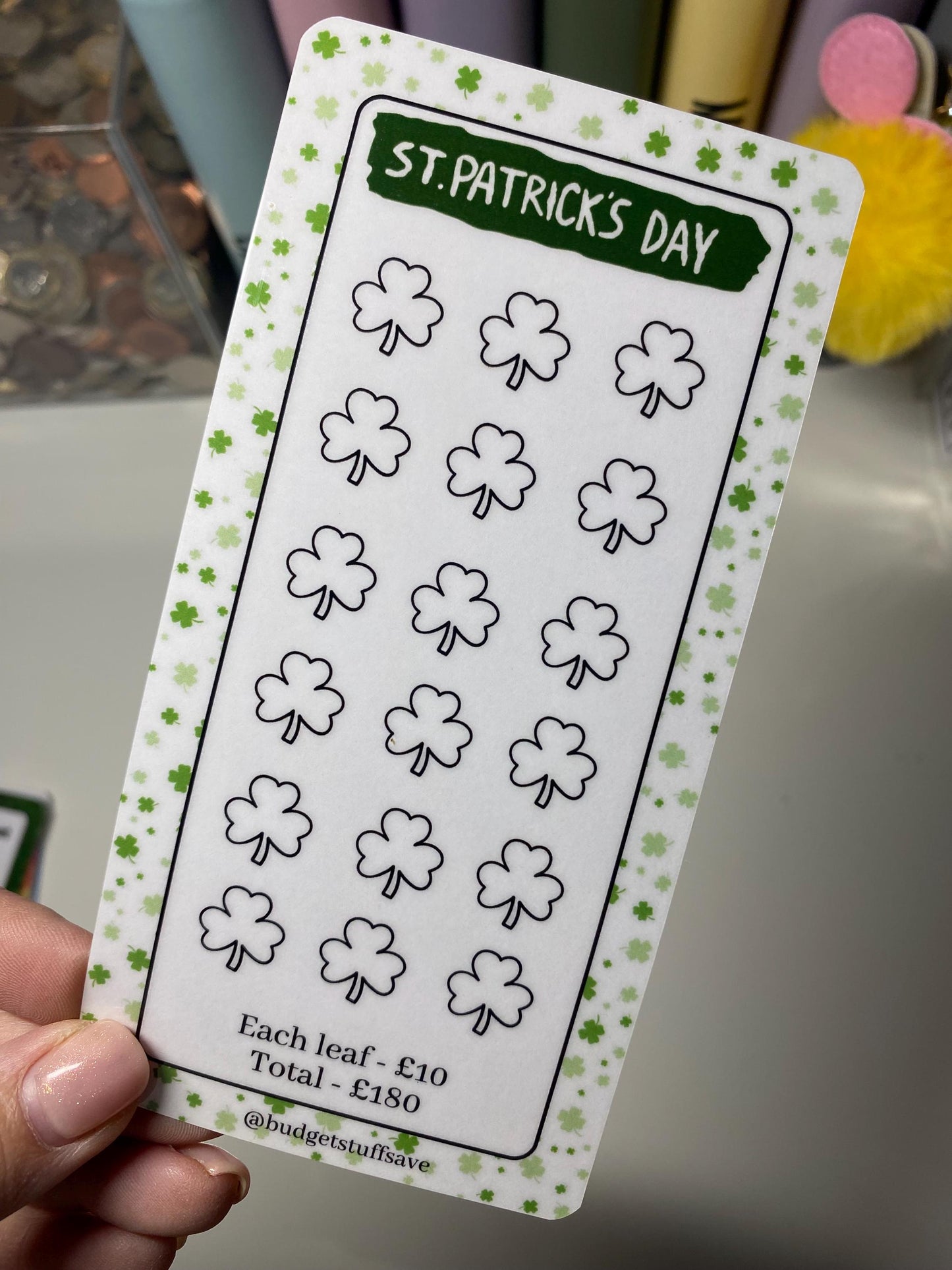 St Patrick’s Day Savings Tracker, cash Stuffing, Budgeting, A6 binder, Save money, Envelope method, Budget, Challenge