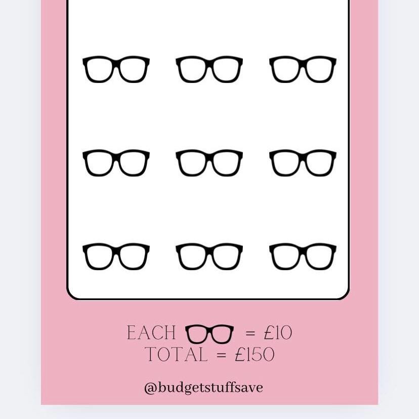 Glasses (pink design) Savings Tracker and vellum wallet, Cash Stuffing, Budgeting