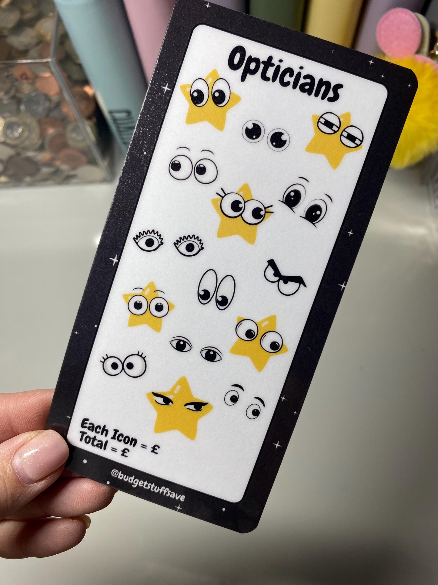 Opticians Savings Tracker and vellum wallet (Black), cash Stuffing, Budgeting, A6 binder, Save money, Envelope method, Budget, Challenge