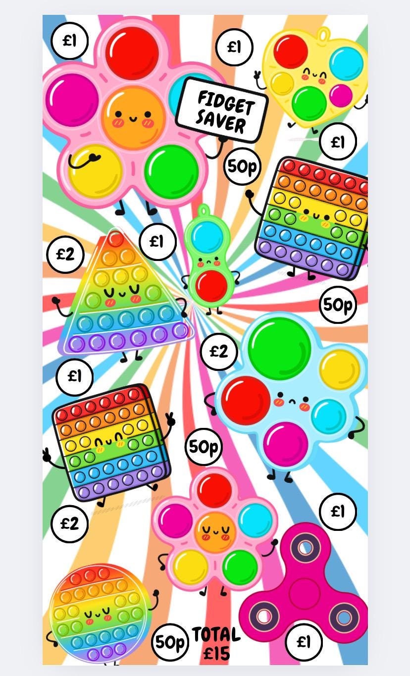 Fidget Toys Challenge Savings Tracker and wallet, cash Stuffing, Budgeting, A6 binder, Save money, Envelope method, Budget, Challenge, Kids