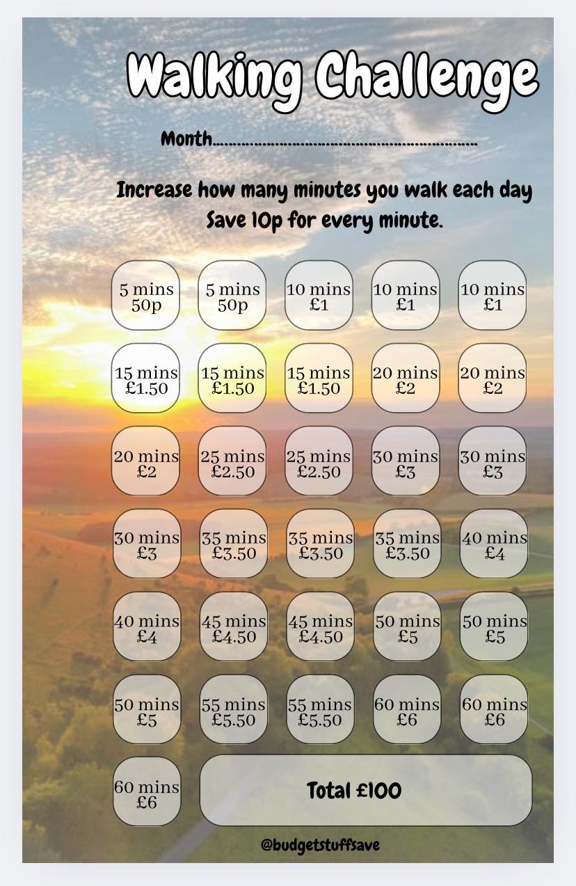 A6 Walking Challenge Dashboard (2 designs to choose from)