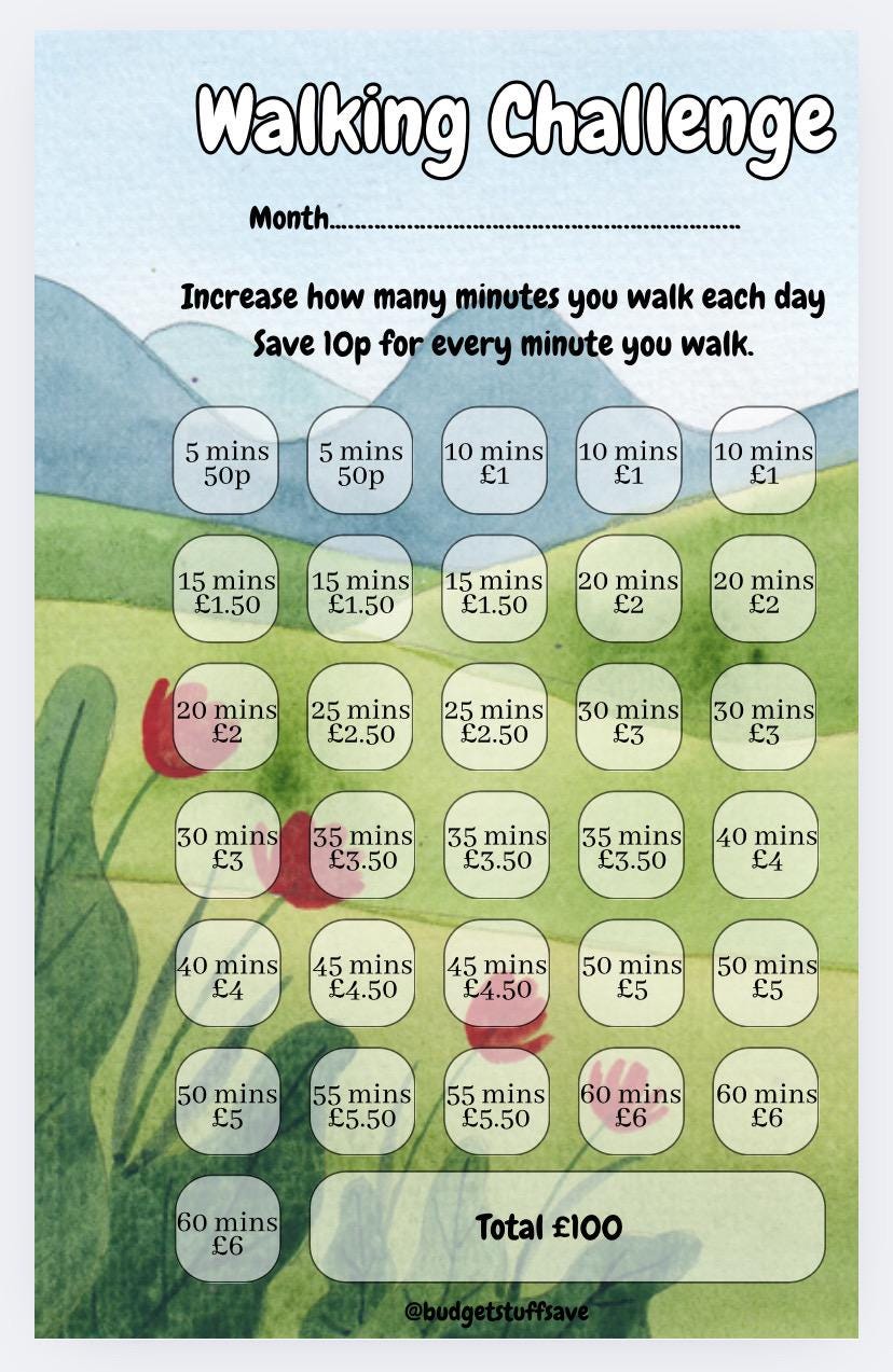 A6 Walking Challenge Dashboard (2 designs to choose from)